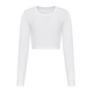 Awdis Womens/Ladies Long-Sleeved Crop T-Shirt / Solid White
